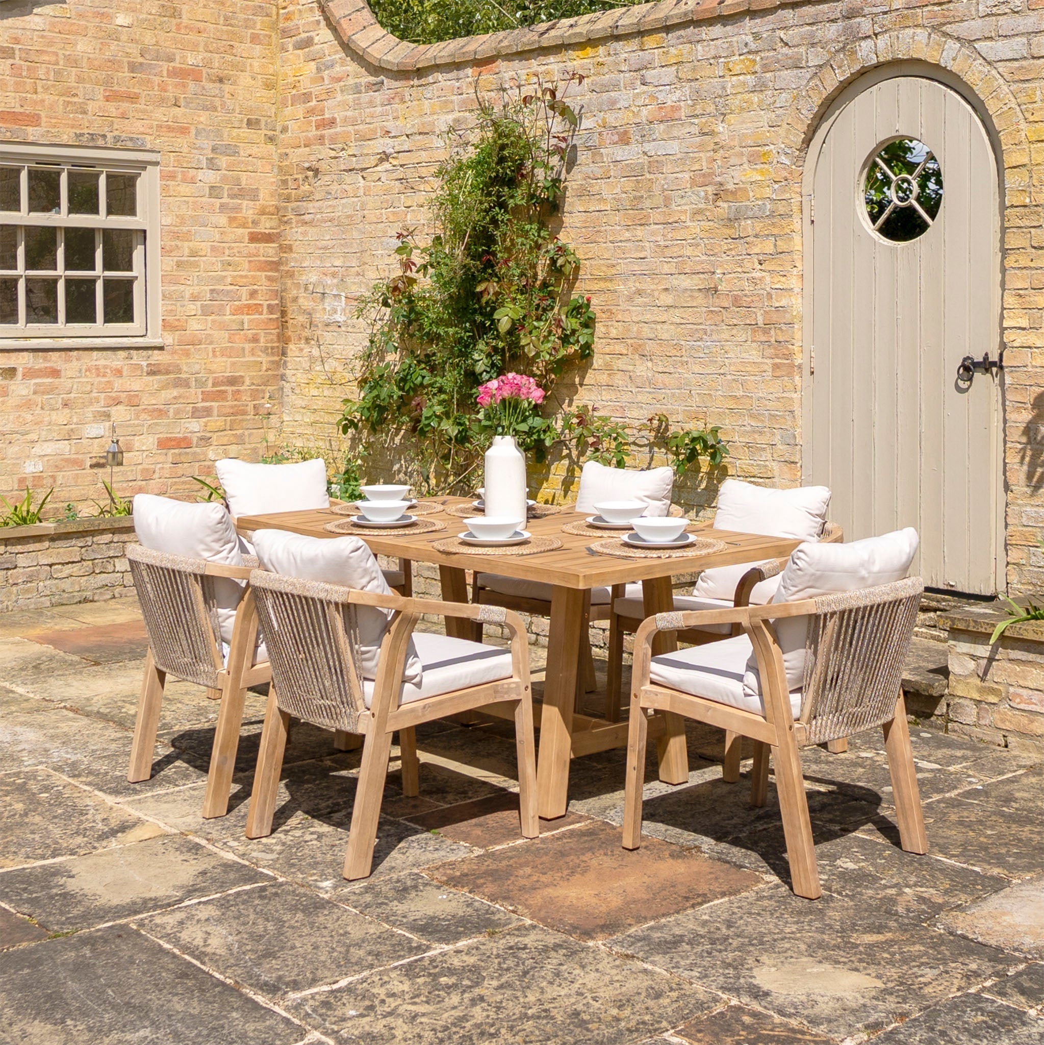 Quay 6 Seat Rectangular Dining Set in Linen