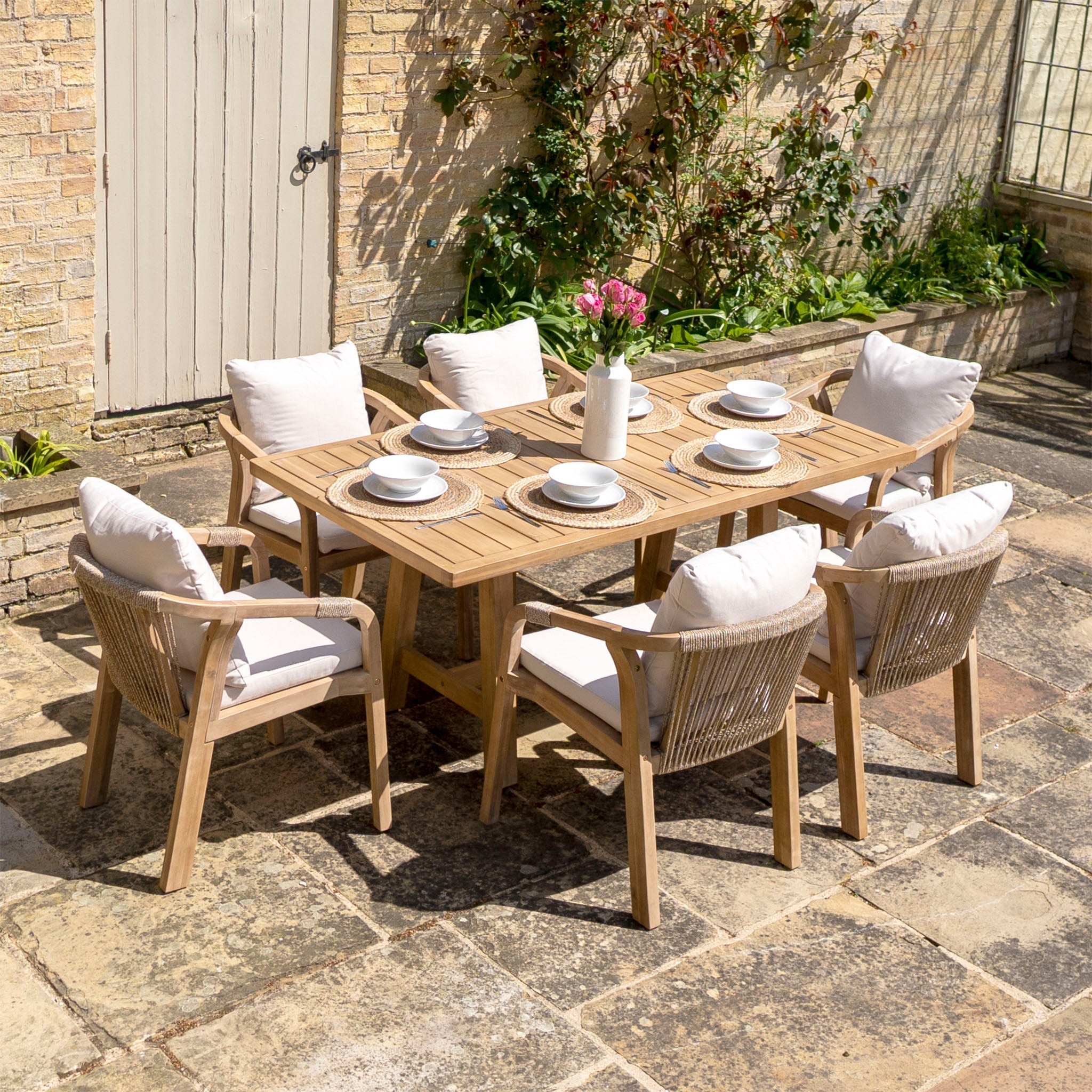 Quay 6 Seat Rectangular Dining Set in Linen
