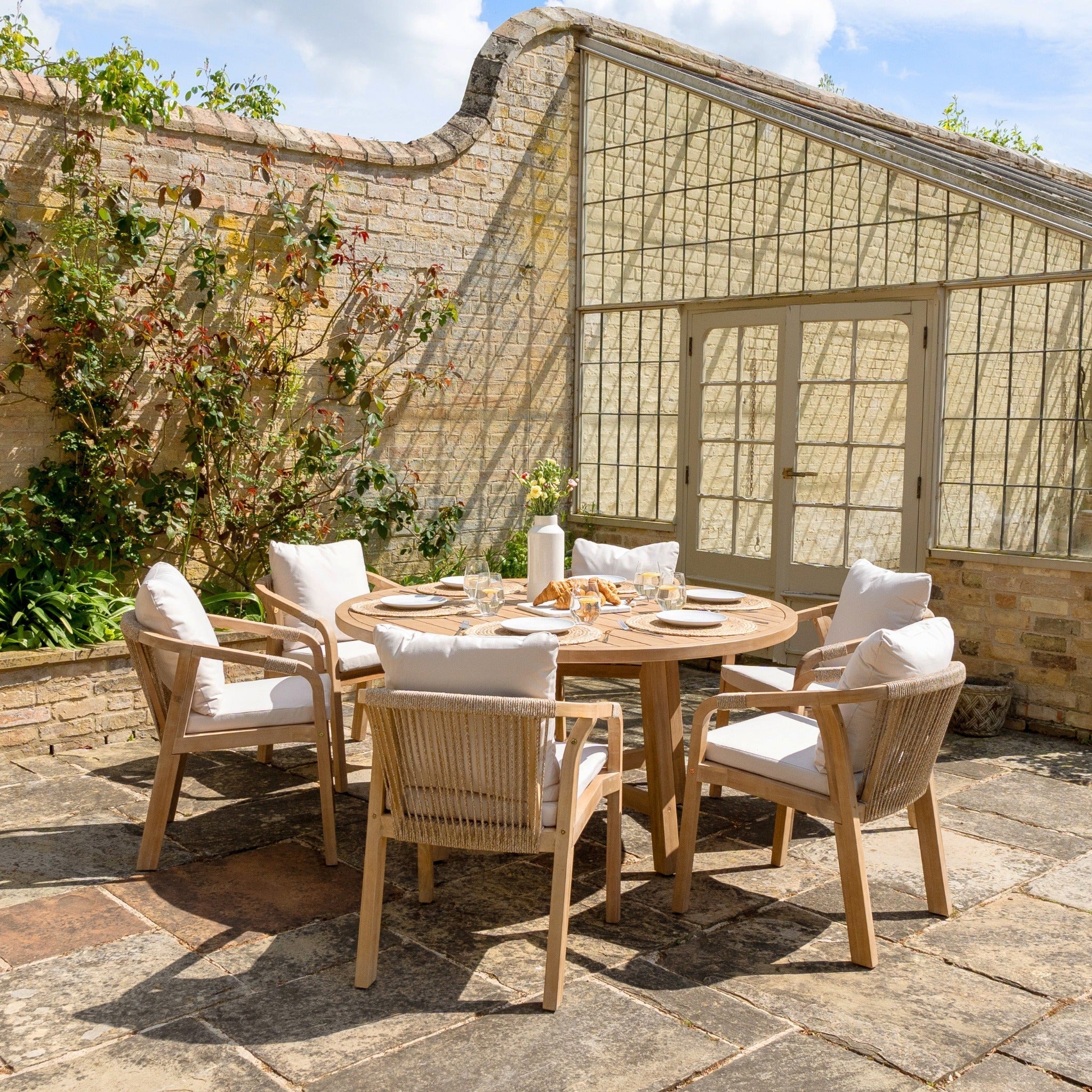 Quay 6 Seat Round Dining Set in Linen
