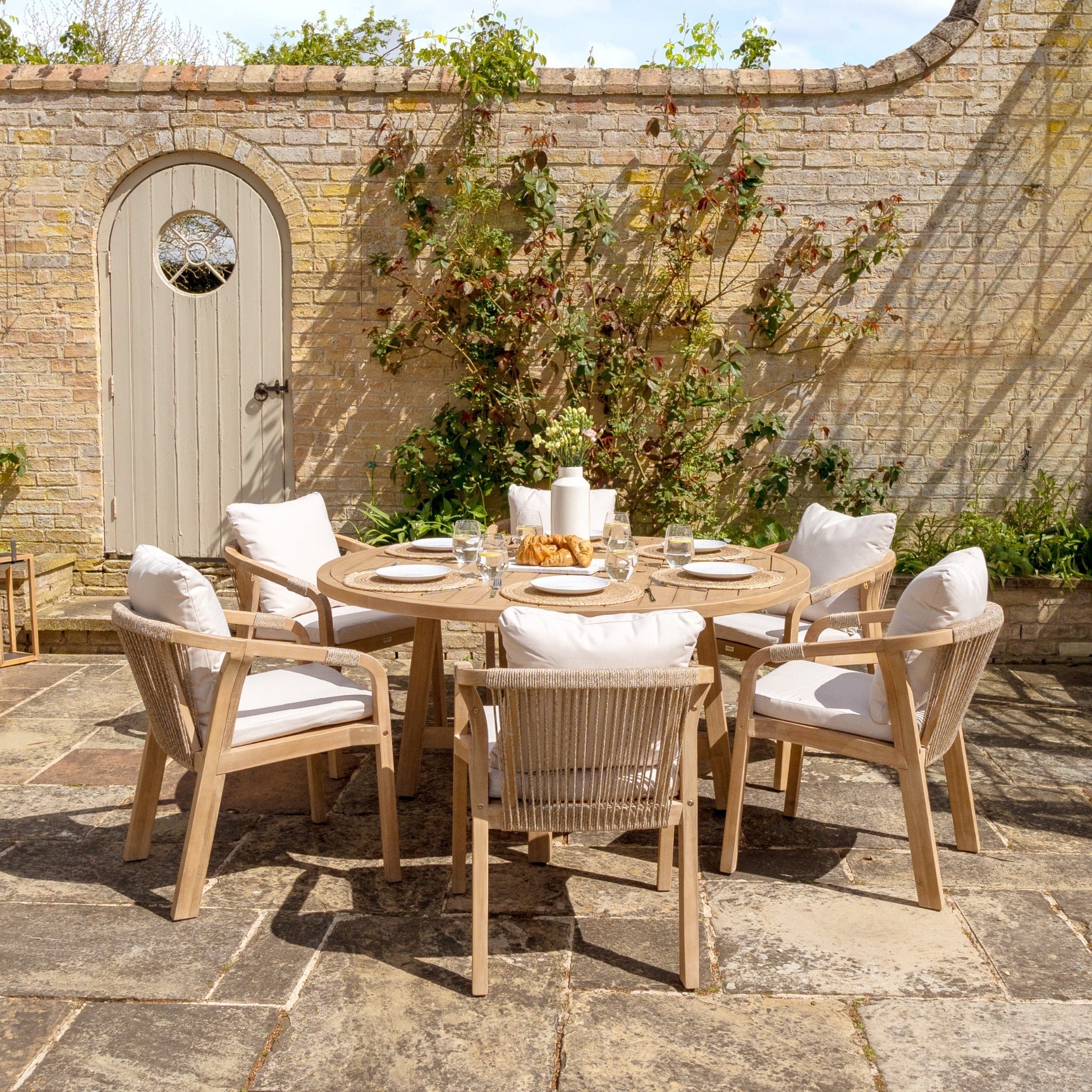 Quay 6 Seat Round Dining Set in Linen