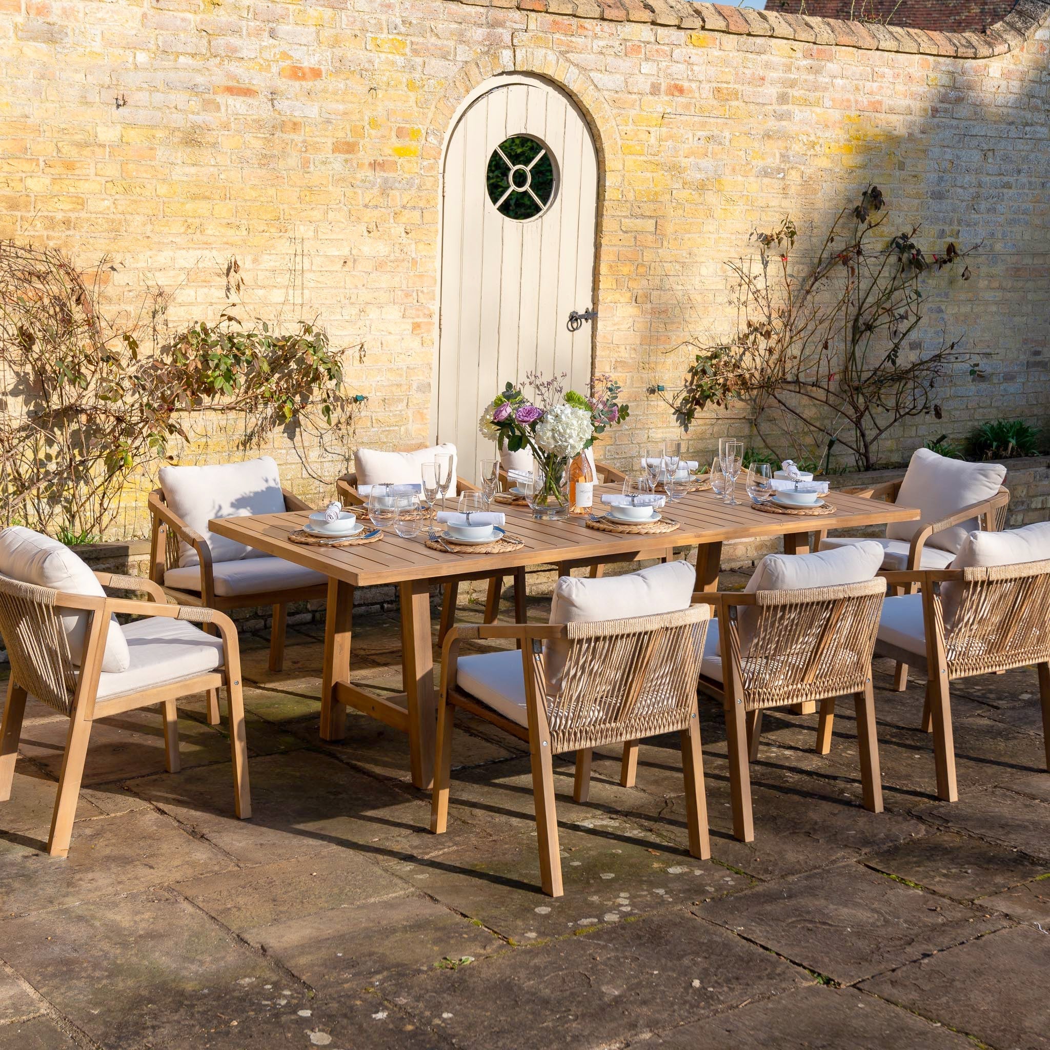 Quay 8 Seat Rectangular Dining Set In Linen