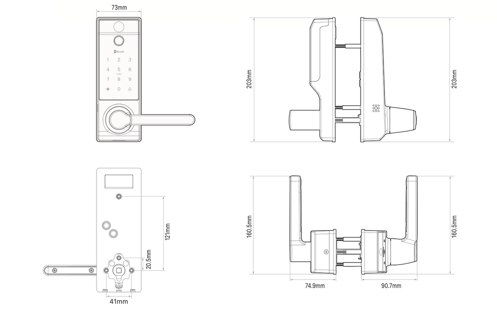 Contour Black - Smart Lock Doorbell Fingerprint WiFi with Handle, App Control, Anti-Peeping, Auto Lock, IP65, Weatherproof, 3D Biometric for Front Entry Door Black