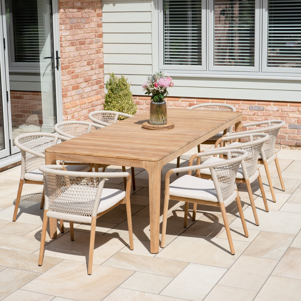 Sora 8 Seat Rope Dining Set with Teak Table in Stone