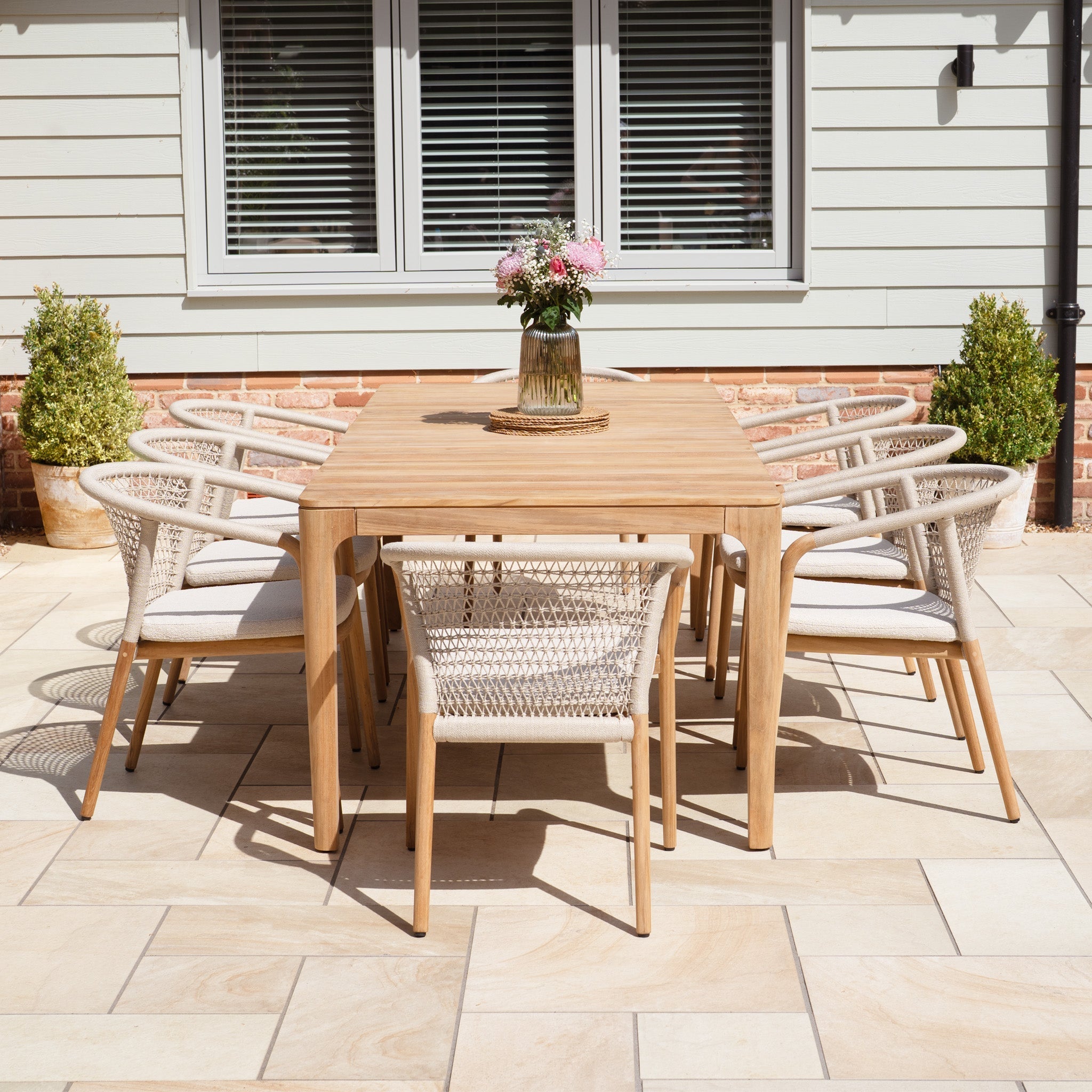 Sora 8 Seat Rope Dining Set with Teak Table in Stone