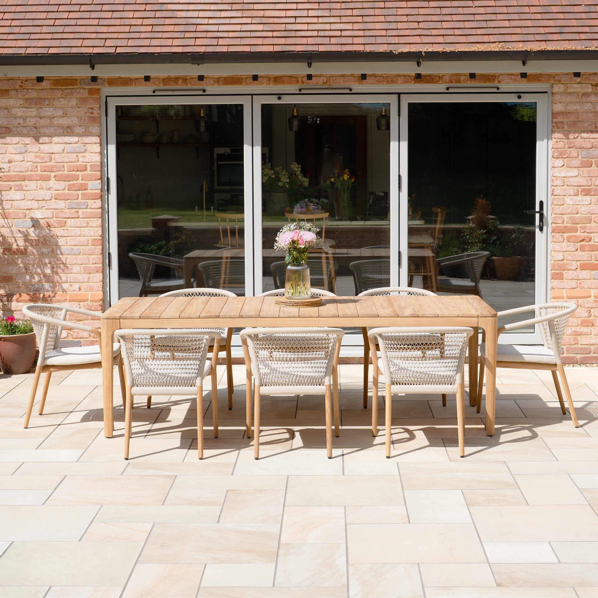 Sora 8 Seat Rope Dining Set with Teak Table in Stone