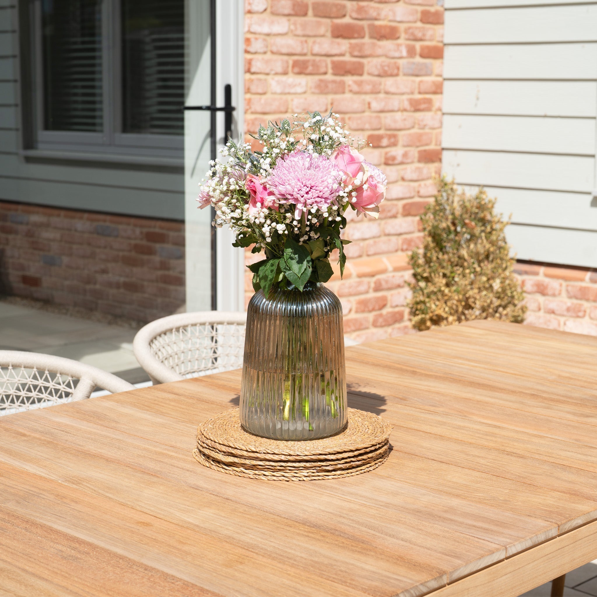 Sora 8 Seat Rope Dining Set with Teak Table in Stone