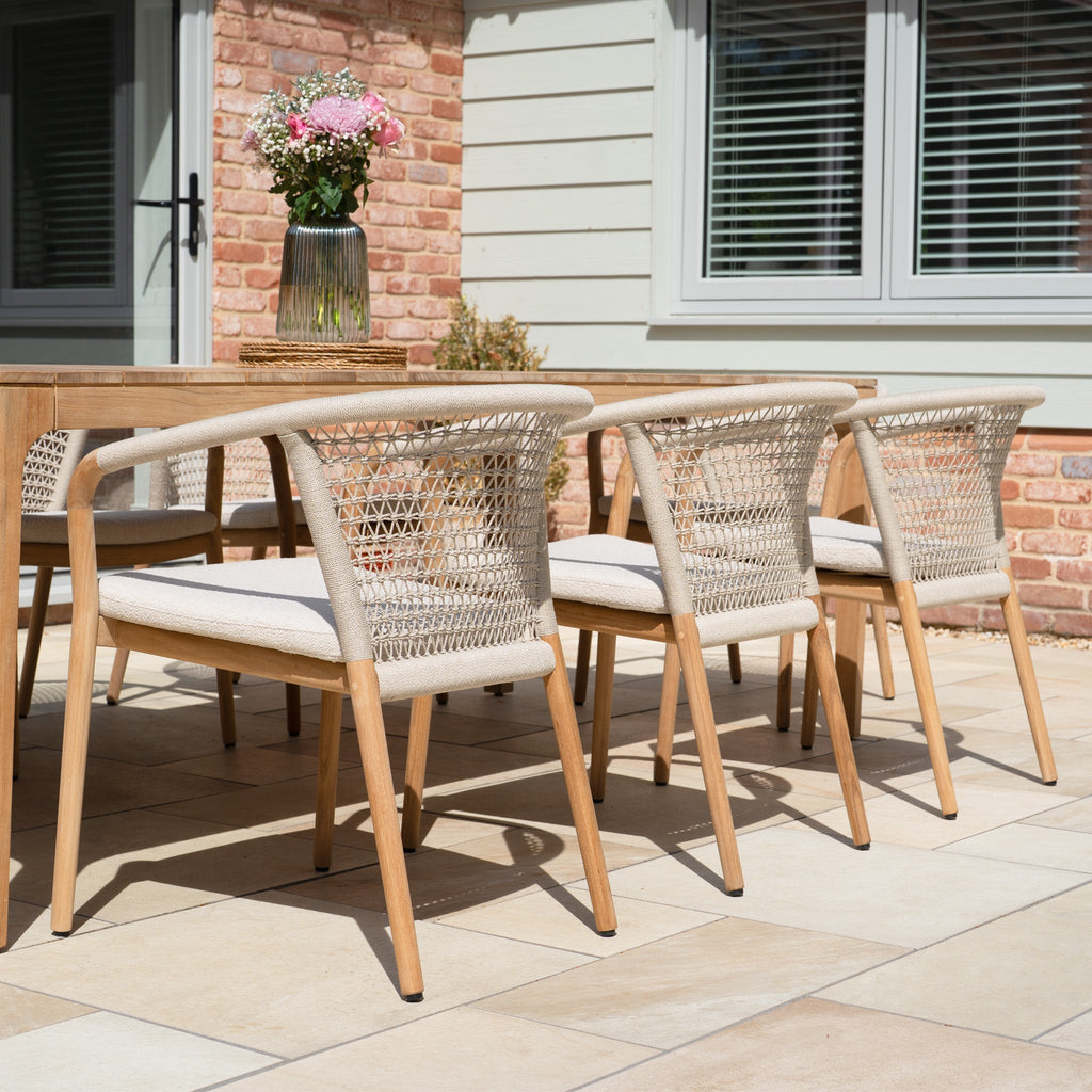 Sora 8 Seat Rope Dining Set with Teak Table in Stone