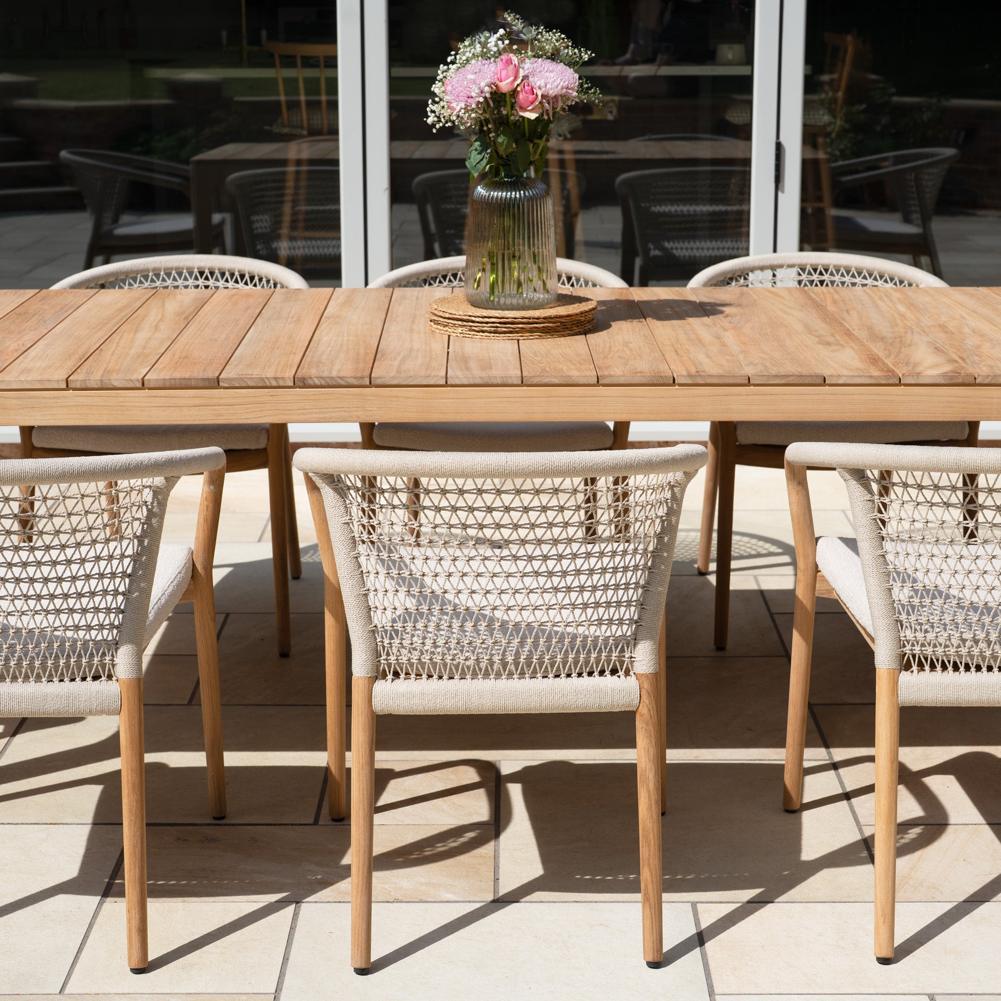 Sora 8 Seat Rope Dining Set with Teak Table in Stone