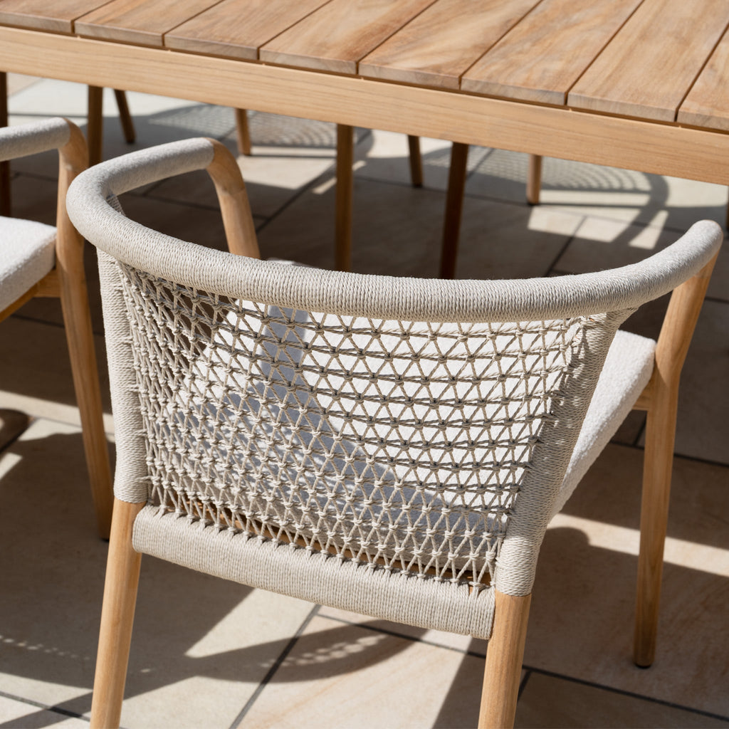 Sora 8 Seat Rope Dining Set with Teak Table in Stone