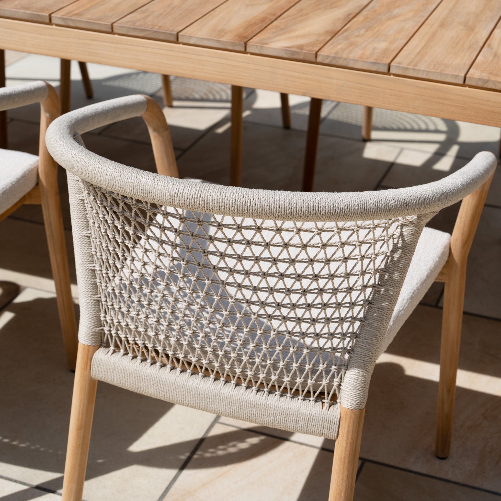Sora 8 Seat Rope Dining Set with Teak Table in Stone