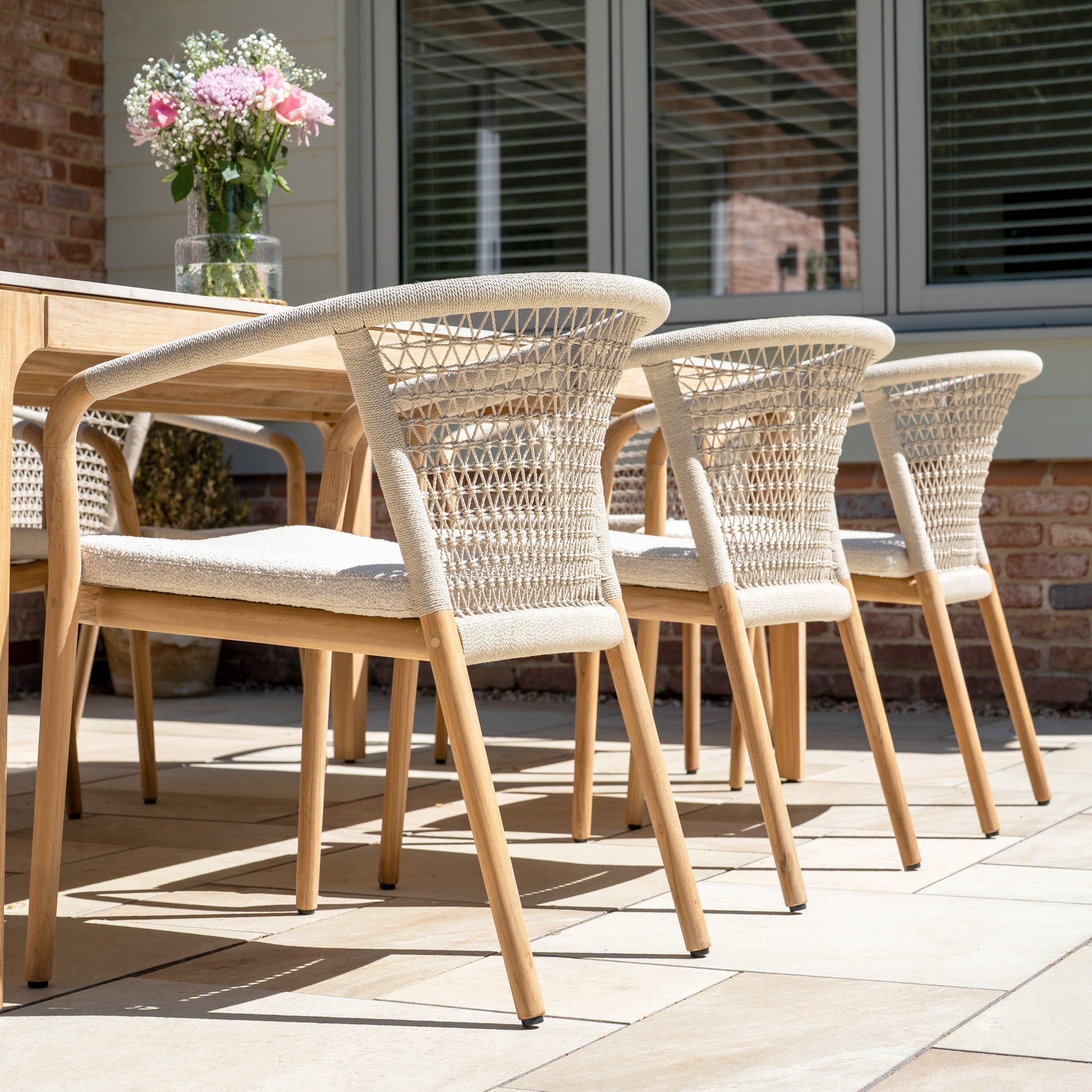 Sora 8 Seat Rope Dining Set with Ceramic Top Table in Stone