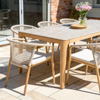 Sora 8 Seat Rope Dining Set with Ceramic Top Table in Stone