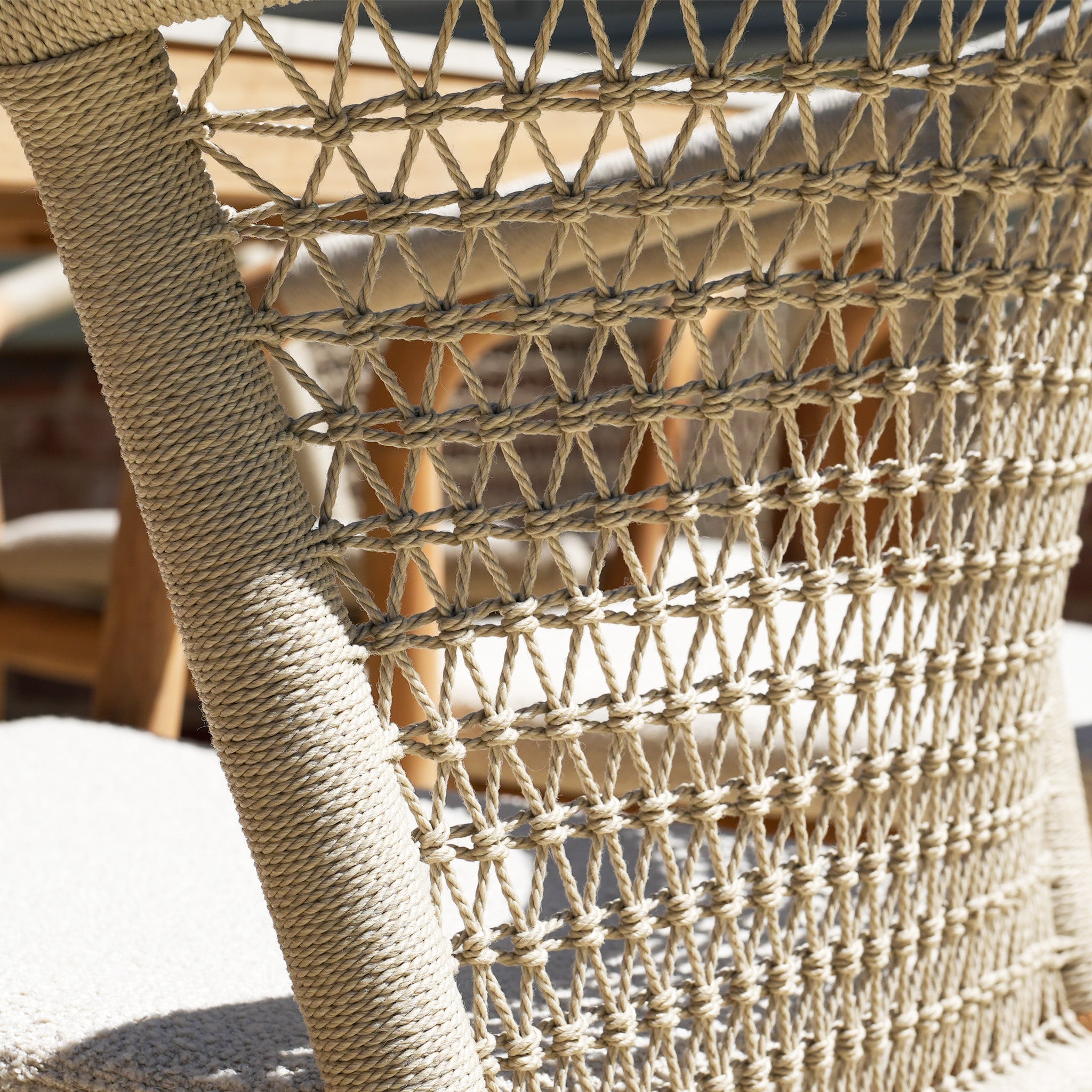 Sora 8 Seat Rope Dining Set with Ceramic Top Table in Stone