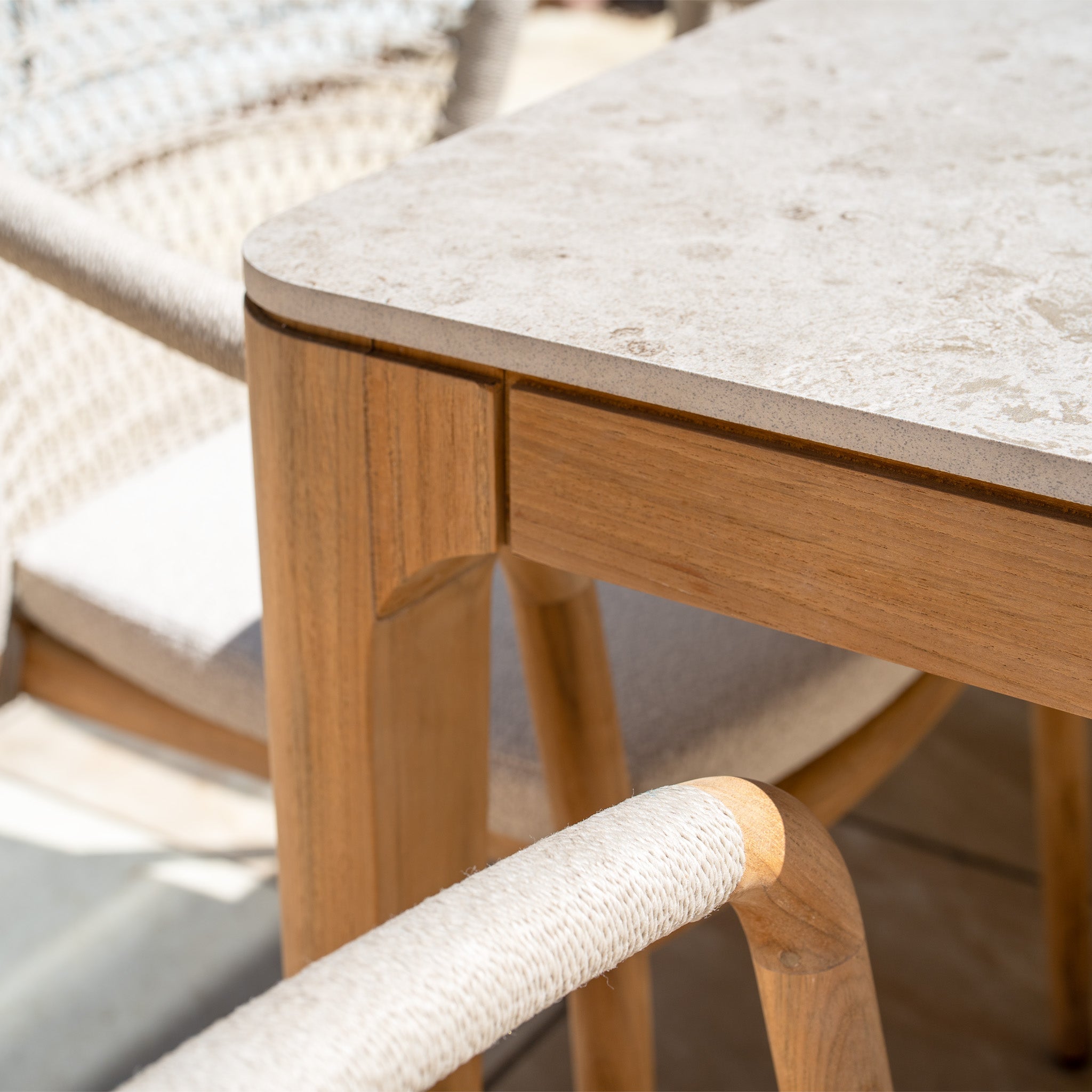 Sora 8 Seat Rope Dining Set with Ceramic Top Table in Stone