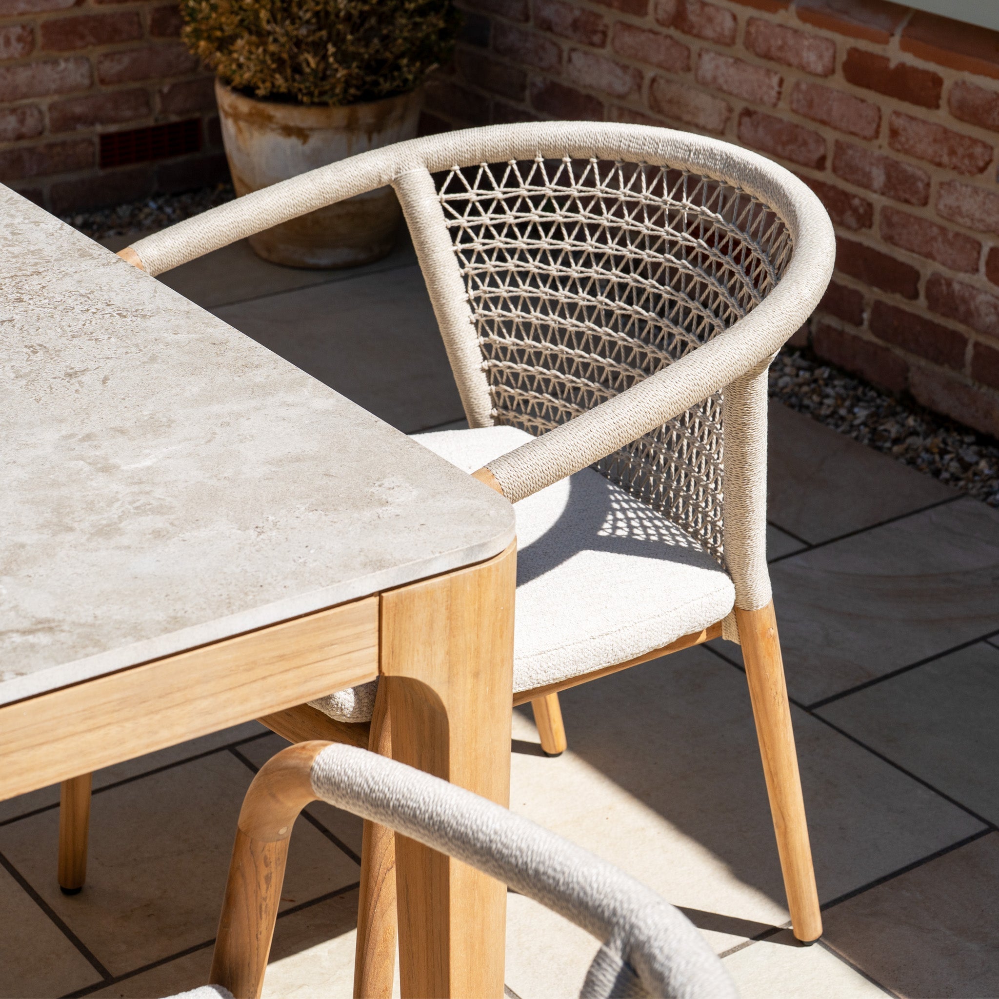 Sora 8 Seat Rope Dining Set with Ceramic Top Table in Stone
