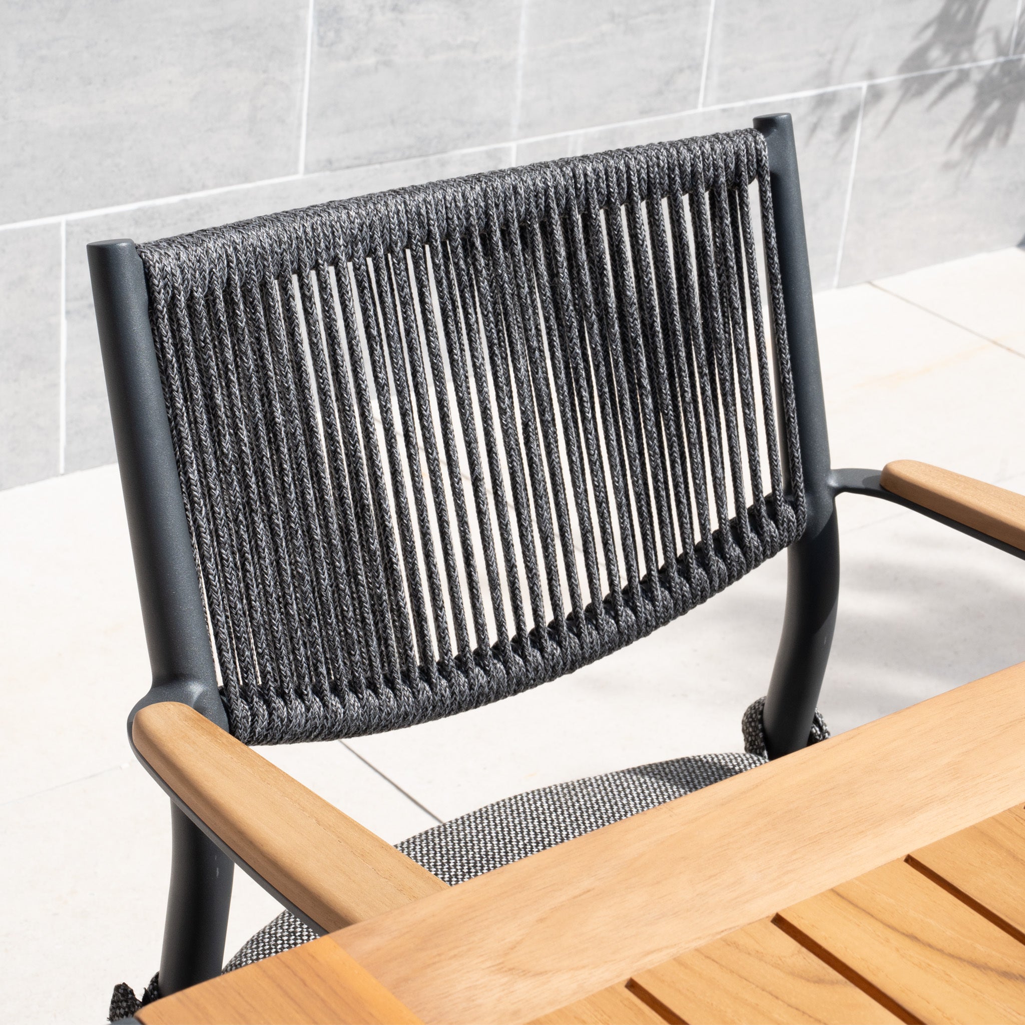 Tellaro 6 Seat Rectangular Dining Set with Teak Table in Charcoal