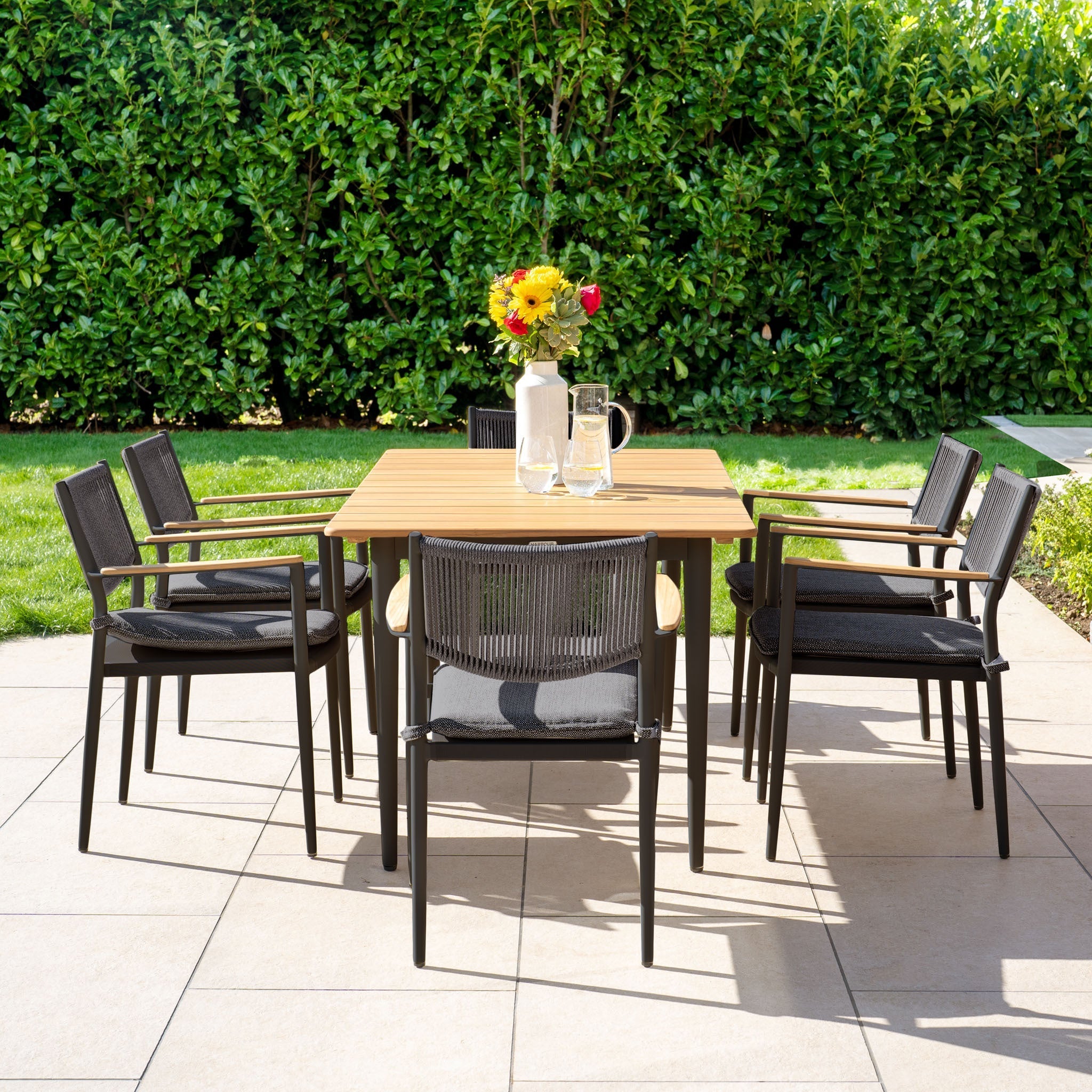 Tellaro 6 Seat Rectangular Dining Set with Teak Table in Charcoal