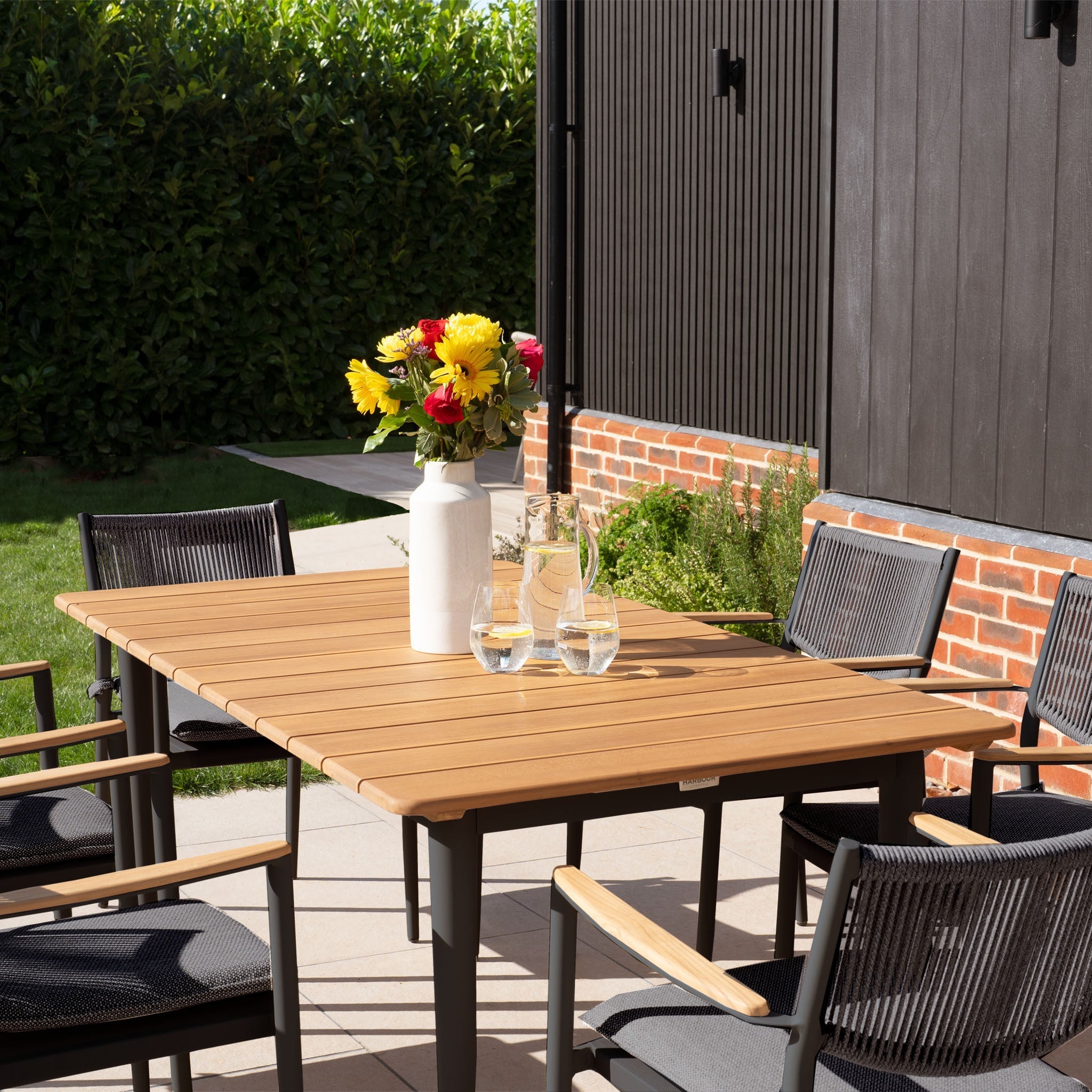 Tellaro 6 Seat Rectangular Dining Set with Teak Table in Charcoal