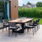 Tellaro 8 Seat Rectangular Teak Firepit Dining Set in Charcoal