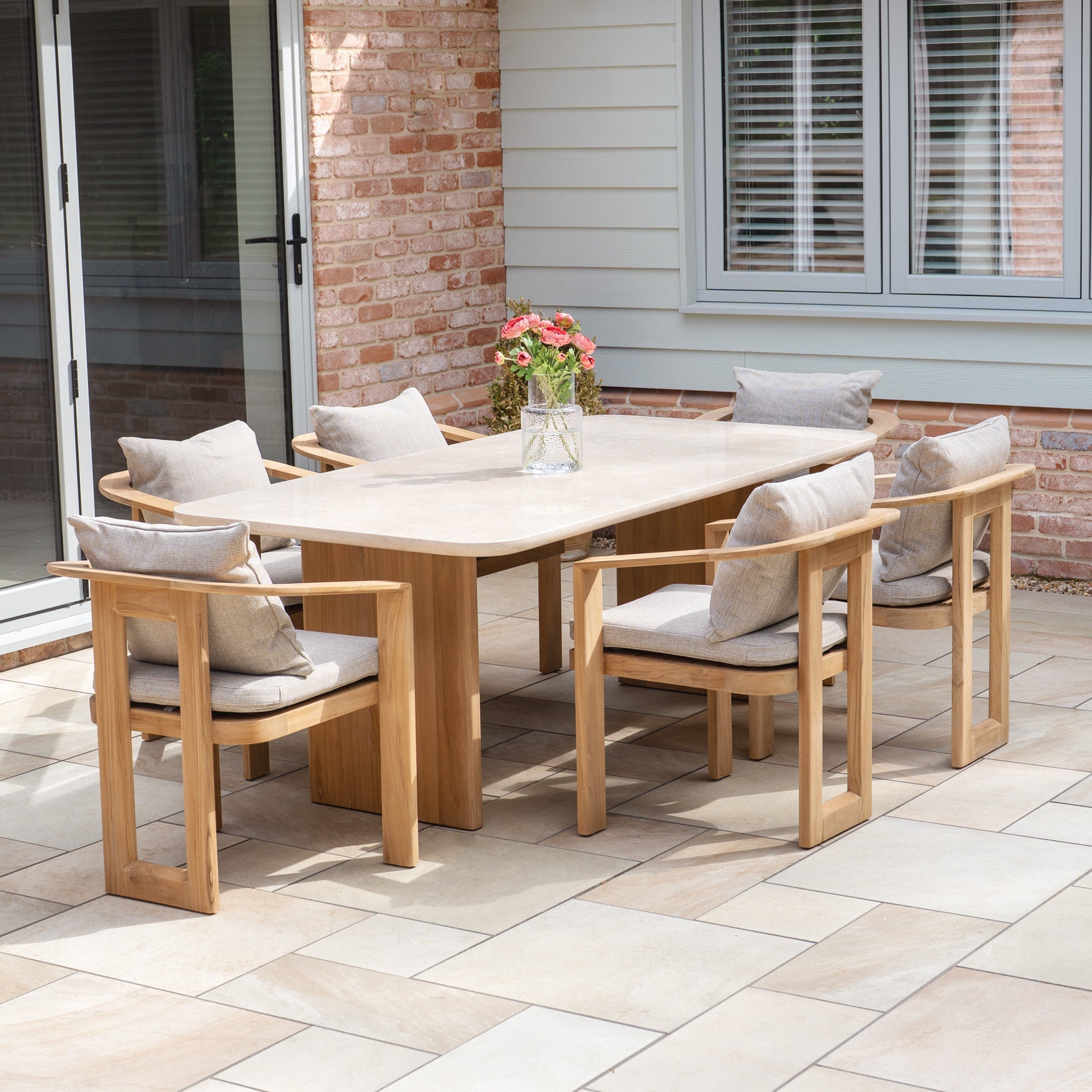 Tivoli 6 Seat Dining Set with Marble Dining Table in Fawn
