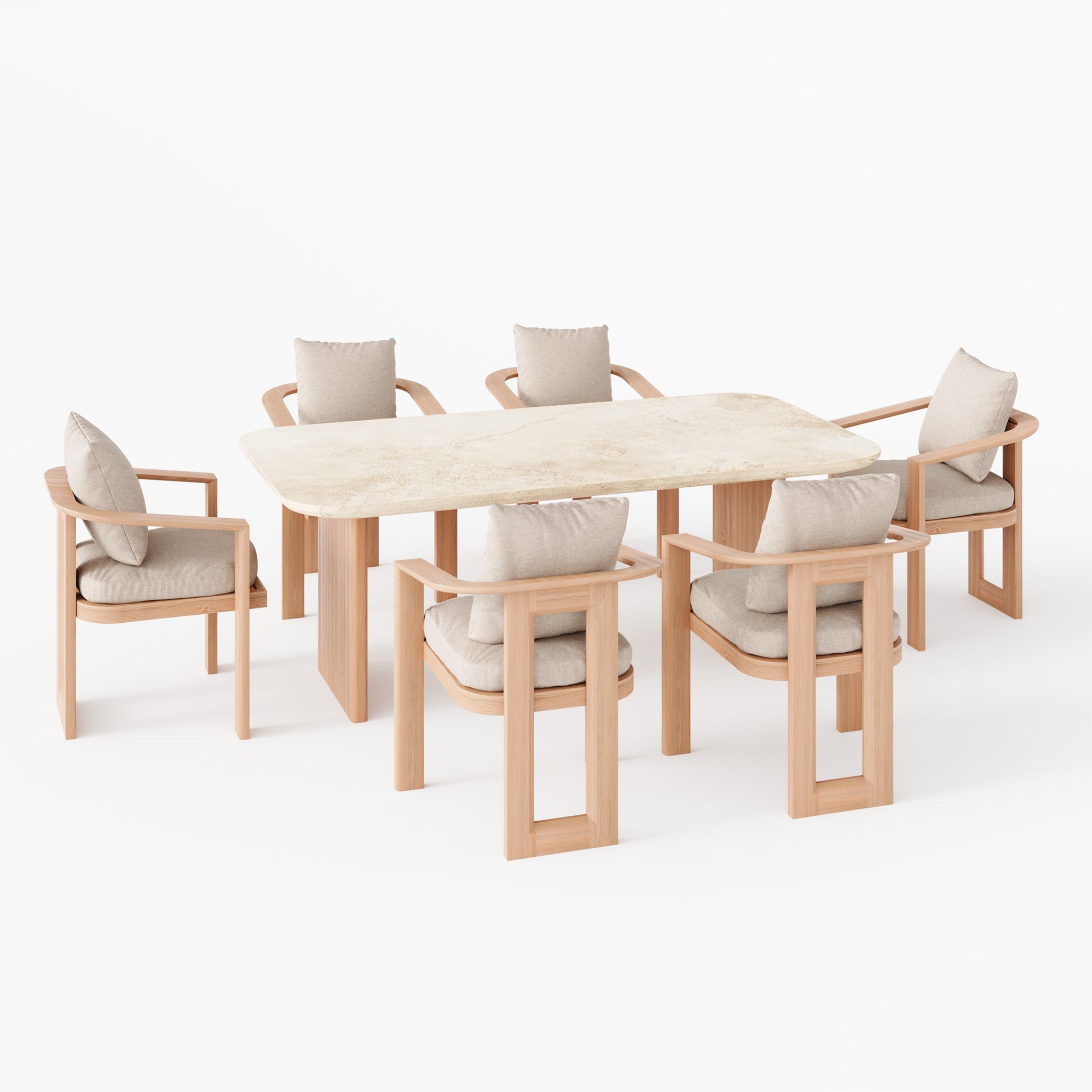 Tivoli 6 Seat Dining Set with Marble Dining Table in Fawn