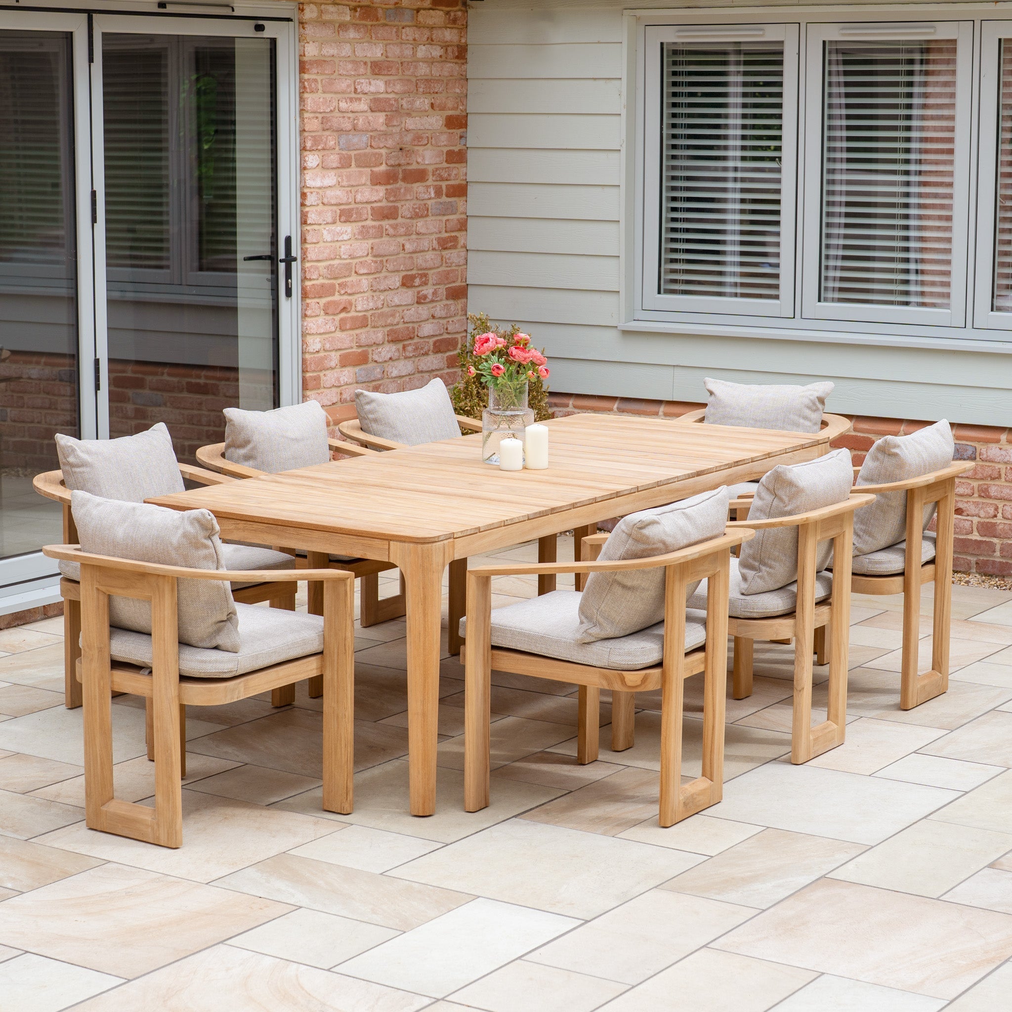 Tivoli 8 Seat Dining Set with Teak Dining Table in Fawn