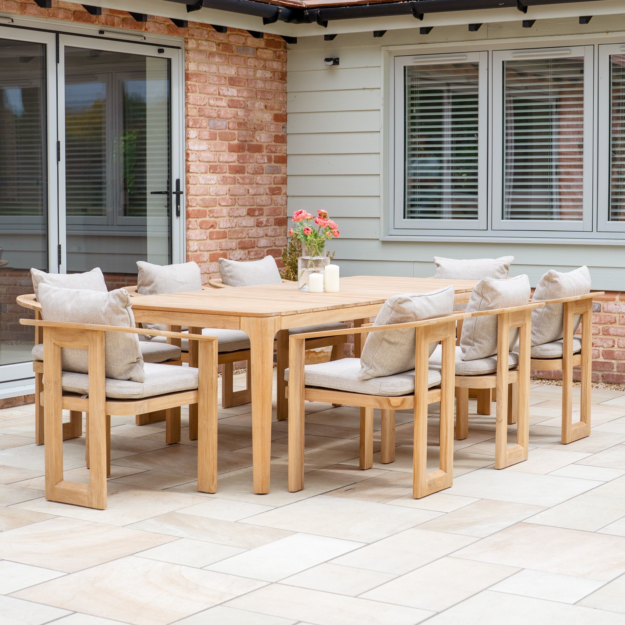 Tivoli 8 Seat Dining Set with Teak Dining Table in Fawn