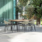 Cloverly 6 Seat Rectangular Dining with Teak Table in Olive Green