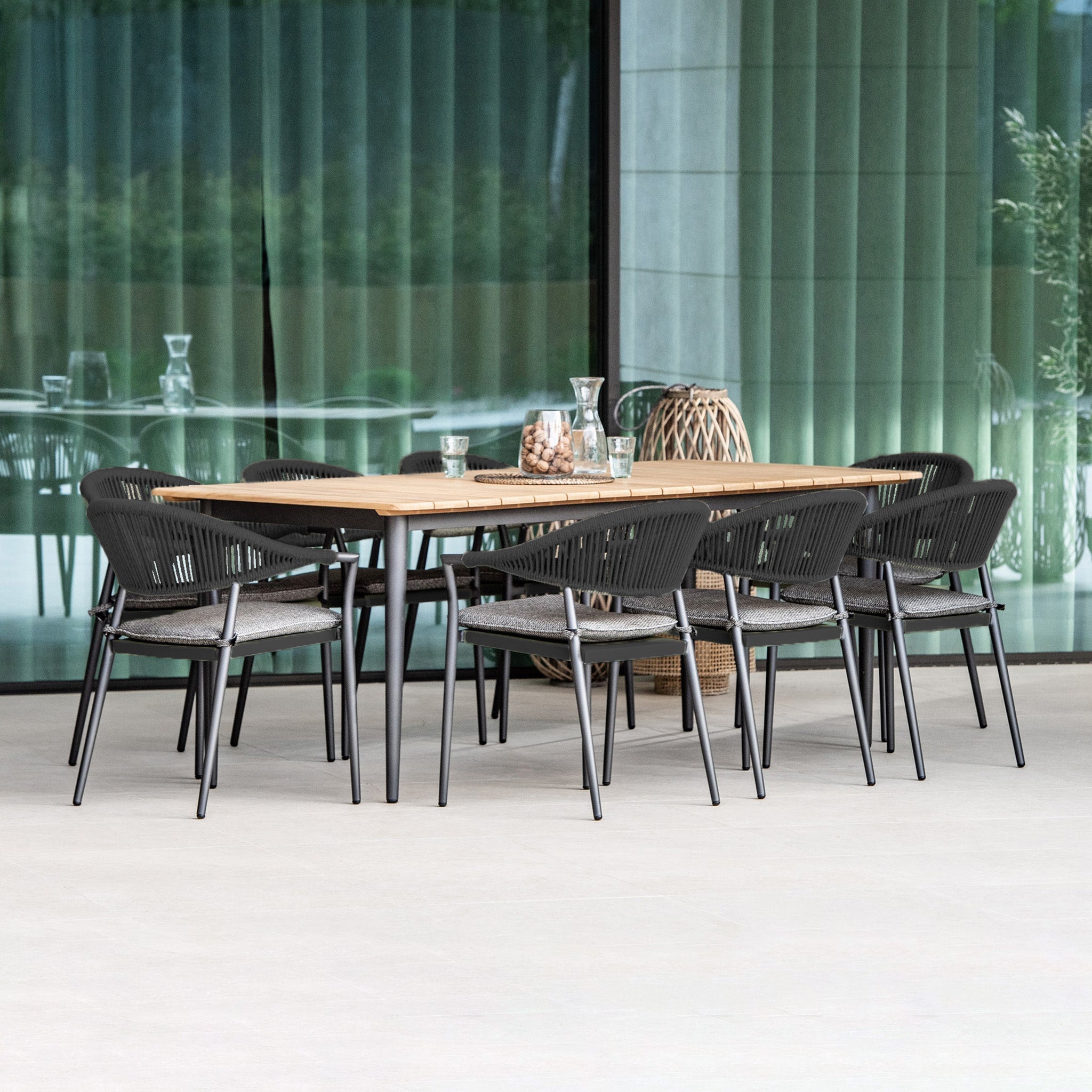 Cloverly 8 Seat Rectangular Dining with Teak Table in Charcoal