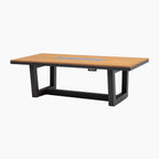 Palma 8 Seat Rope Rectangular Teak Firepit Dining Set in Grey