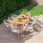 Cloverly 8 Seat Rectangular Dining with Teak Table in Latte