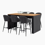 Luna 6 Seat Outdoor Fabric Teak Firepit Bar Set in Grey
