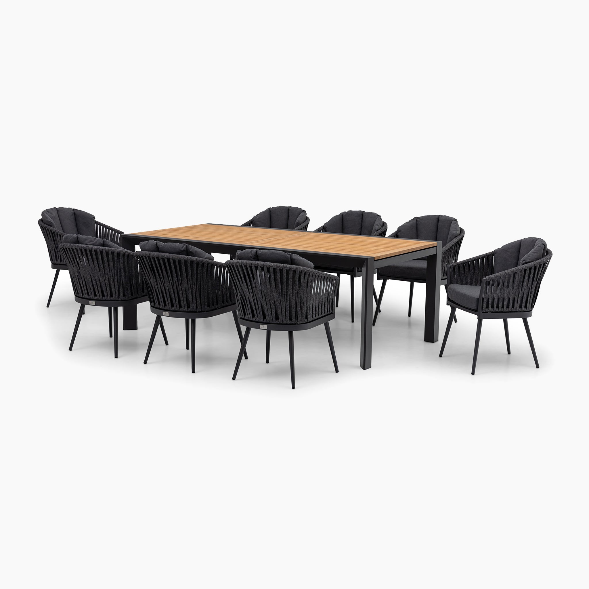 Monterrey 8 Seat Rope Extending Teak Dining Set in Grey