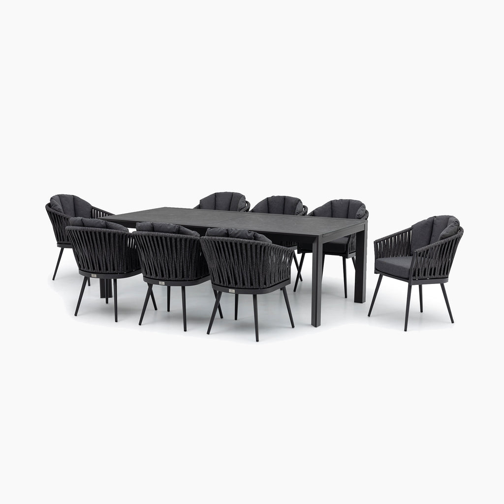 Monterrey 8 Seat Rope Extending Dining Set in Grey