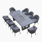 Monterrey 8 Seat Rope Rectangular Ceramic Firepit Dining Set in Grey