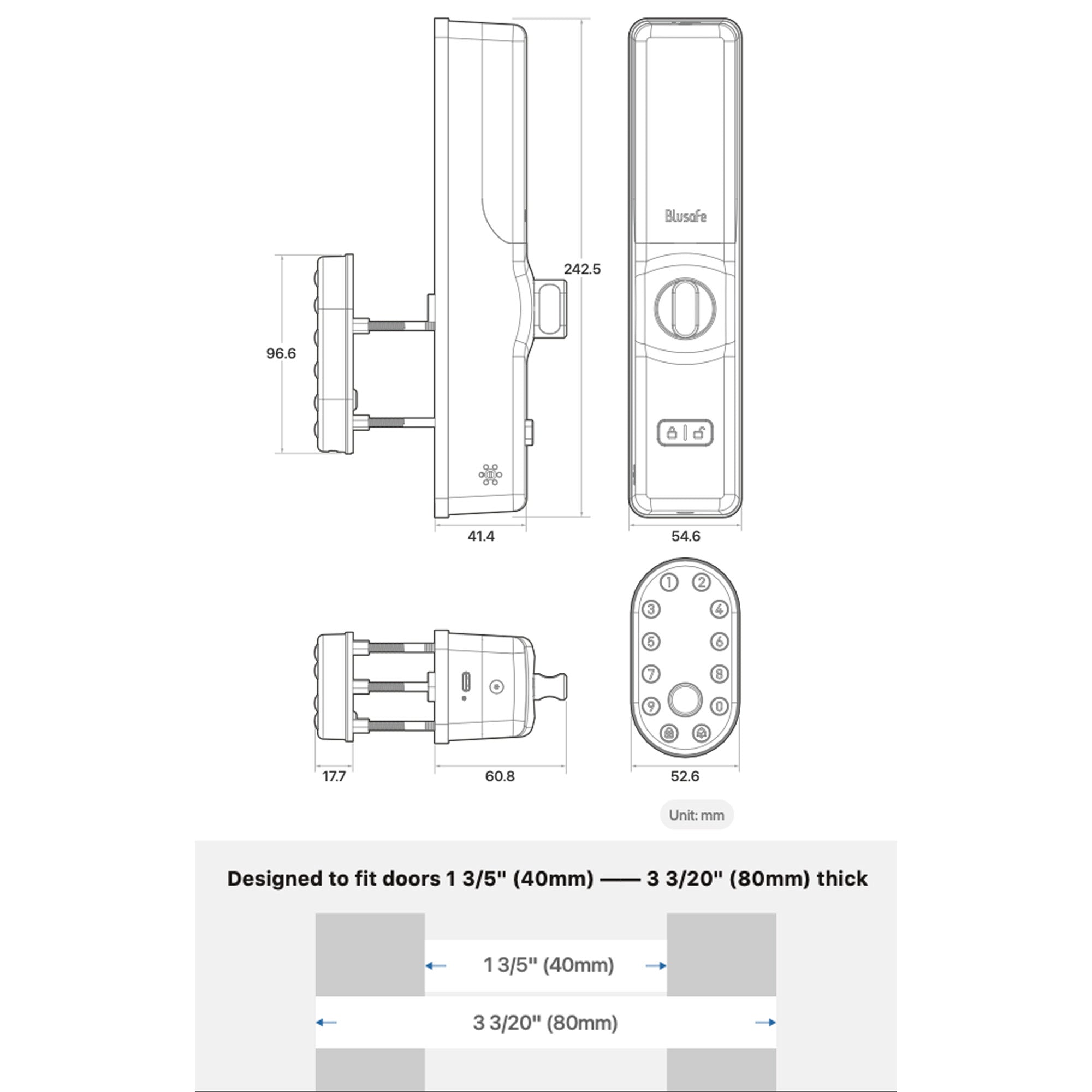 Yunity Brushed Nickel - Smart Escutcheon Smart Door Lock To Suit Pull Bars, Auto Locks, Slam Shut Multi Points