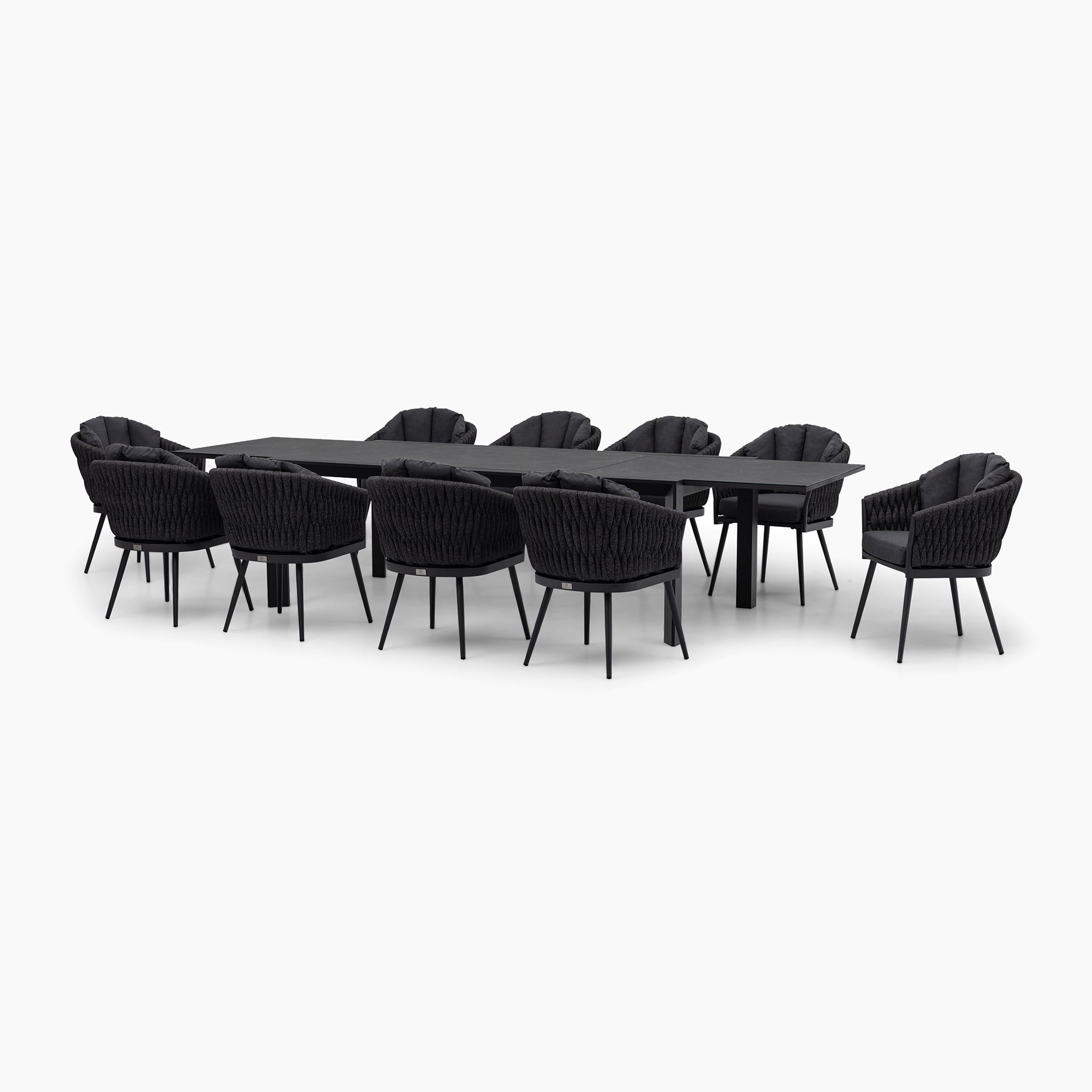 Palma 10 Seat Rope Extending Dining Set in Grey