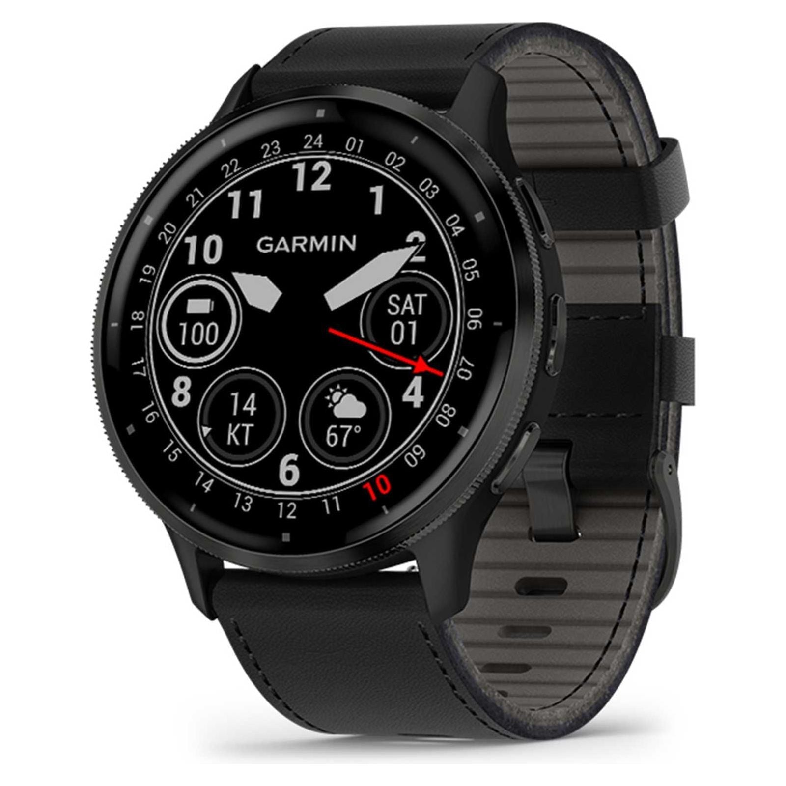 Garmin Venu 3 (45mm) Slate Stainless Steel Bezel / Black Leather Strap