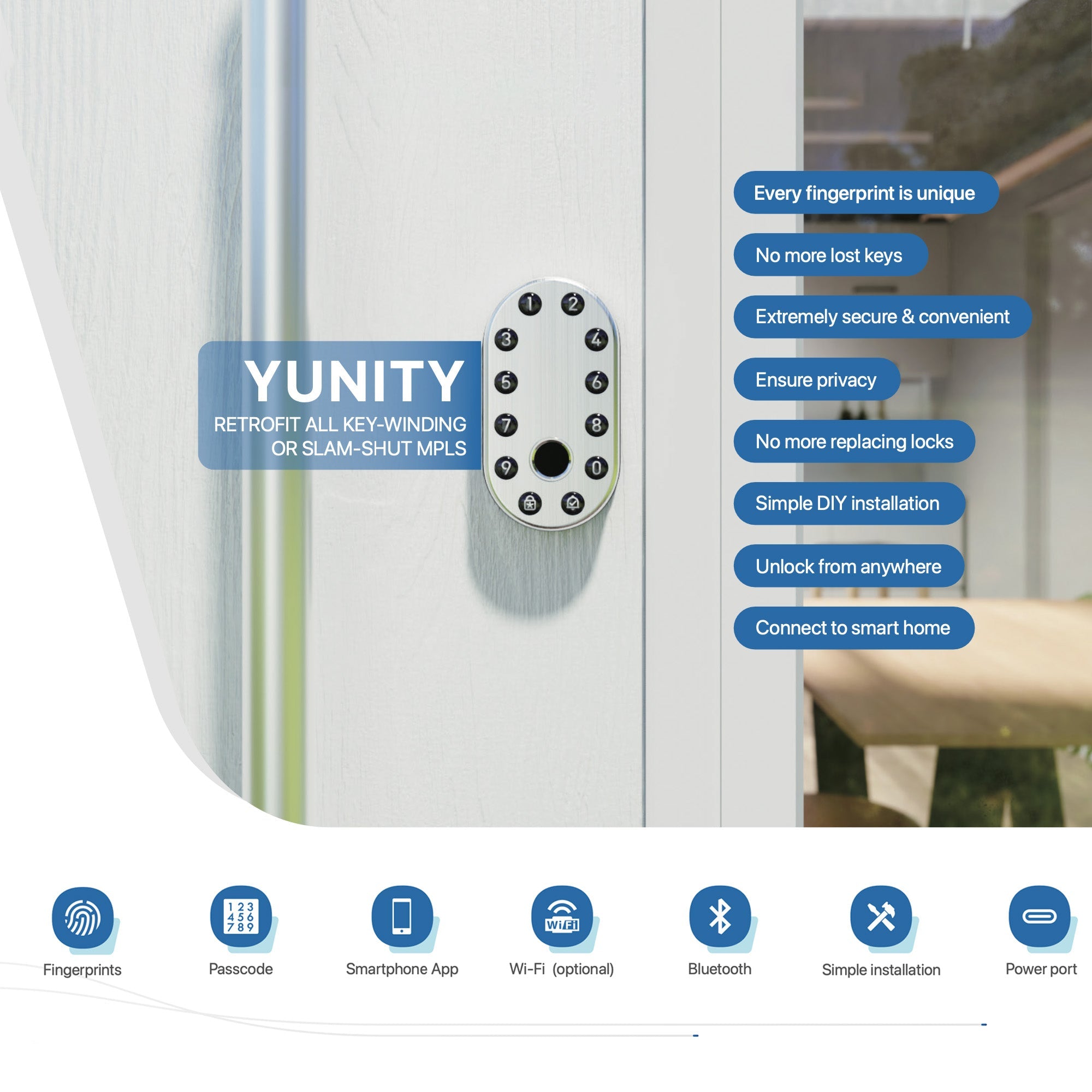 Yunity Brushed Nickel - Smart Escutcheon Smart Door Lock To Suit Pull Bars, Auto Locks, Slam Shut Multi Points