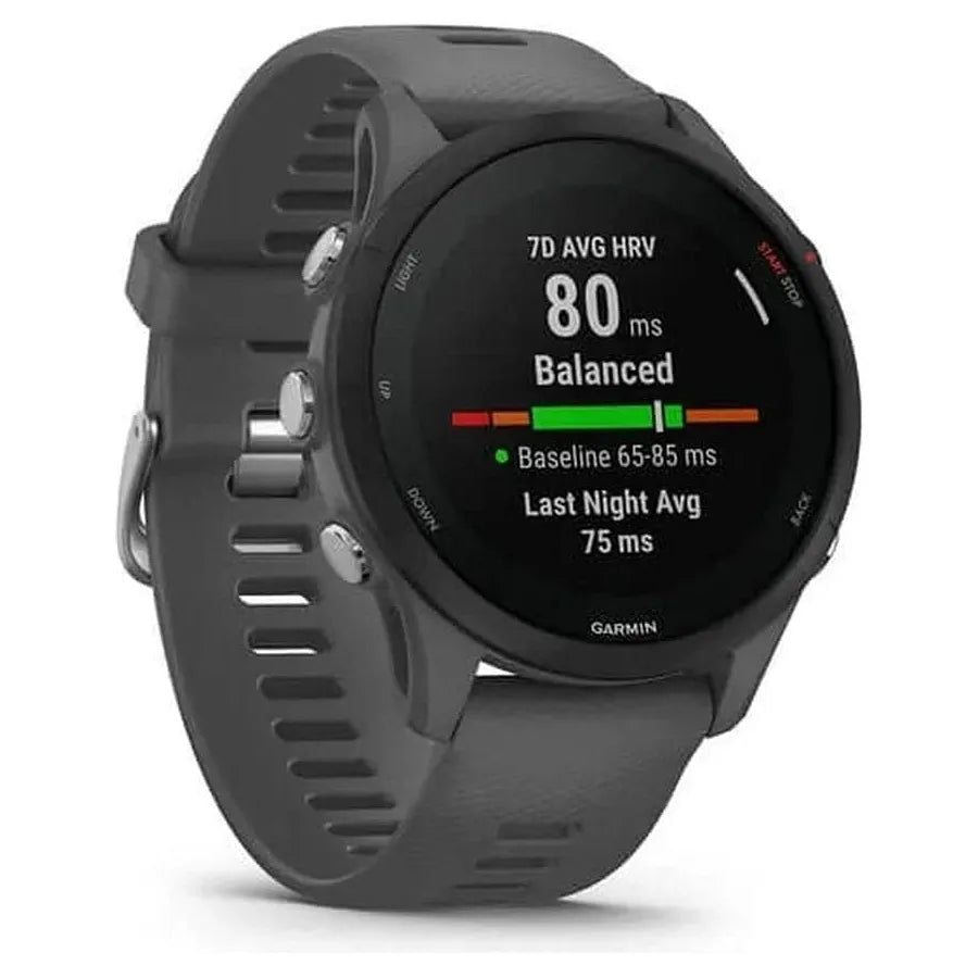 Garmin Forerunner 255 Easy to Use Lightweight GPS Running Smartwatch, Advanced Training and Recovery Insights,Safety and Tracking Features included, Up to 14 days Battery Life, Slate Grey
