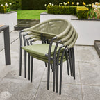 Cloverly 4 Seat Round Dining Set with Teak Table Top in Olive Green